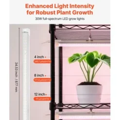 Plantehylde, 6-niveaus indendørs planteholder med vækstlys, 90x35x180 cm, metal