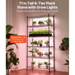 Plantehylde, 6-niveaus indendørs planteholder med vækstlys, 90x35x180 cm, metal