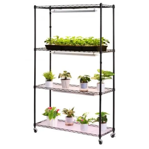 Plantehylde, 4-niveaus indendørs planteholder med vækstlys, 90x35x150 cm, metal