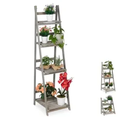Plantehylde, Træ, 160x41x50 cm, Grå