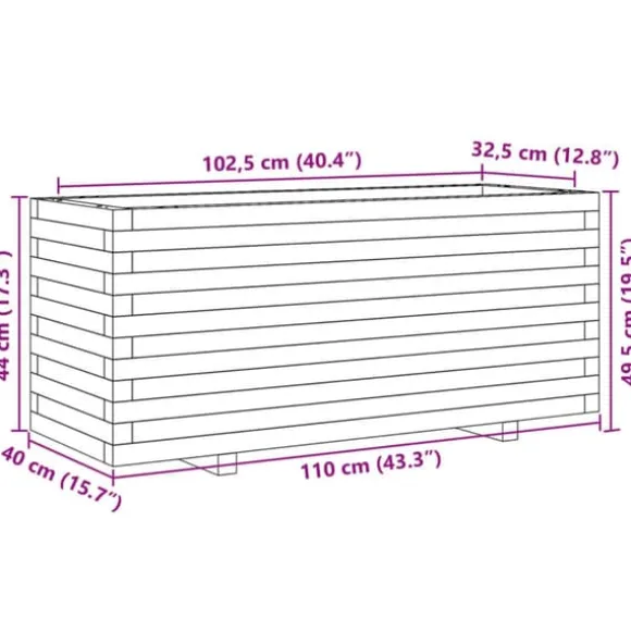 Plantekasse i fyrretræ - Imprægneret og robust | Størrelse: 110x40x49,5 cm