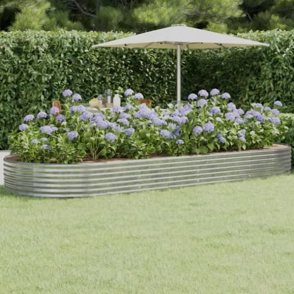 Plantekasse i galvaniseret stål - Højbed til have & terrasse | Størrelse: 373x140x36 cm | Farve: Sølv