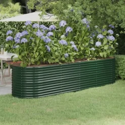 Plantekasse i galvaniseret stål - Holdbar og vejrbestandig | Størrelse: 296x80x68 cm | Farve: Grøn