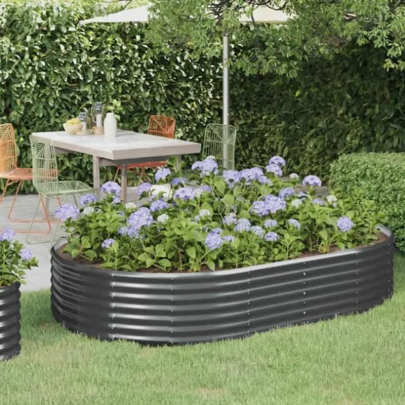 Plantekasse i galvaniseret stål - Højbed til have og altan | 214x140x36 cm | Farve: Antracitgrå