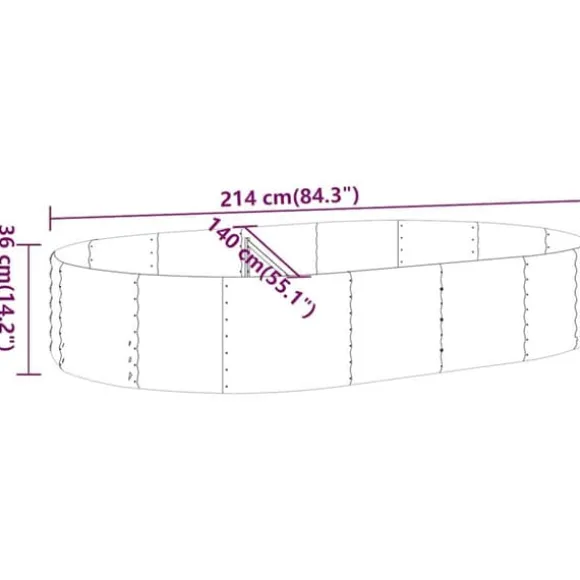 Plantekasse i galvaniseret stål - Højbed til have og altan | 214x140x36 cm | Farve: Antracitgrå