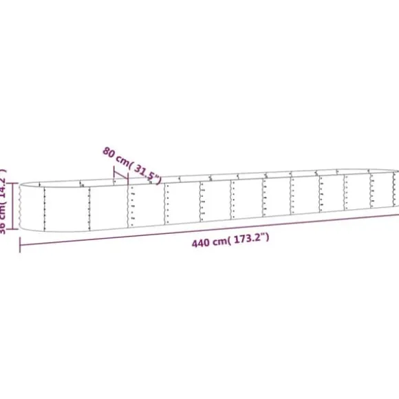 Plantekasse i galvaniseret stål - Højbed til haven | Størrelse: 440x80x36 cm | Farve: Grå