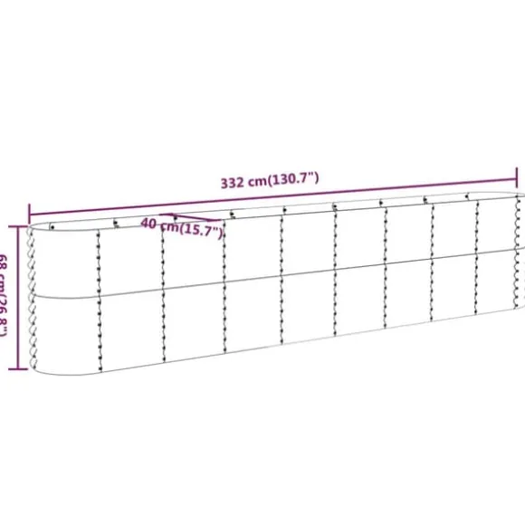 Plantekasse i galvaniseret stål - Højbed | Størrelse: 332x40x68 cm | Farve: Grå