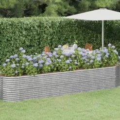 Plantekasse i galvaniseret stål - Højbed til have og terrasse | Størrelse: 368x80x68 cm | Farve: Sølv