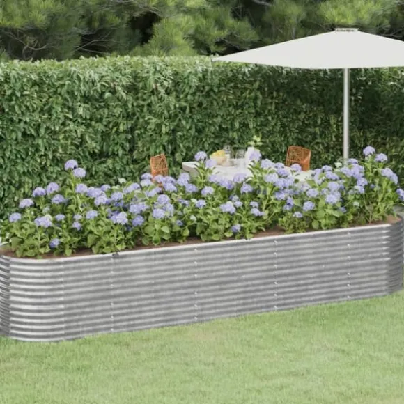 Plantekasse i galvaniseret stål - Højbed til have og terrasse | Størrelse: 368x80x68 cm | Farve: Sølv