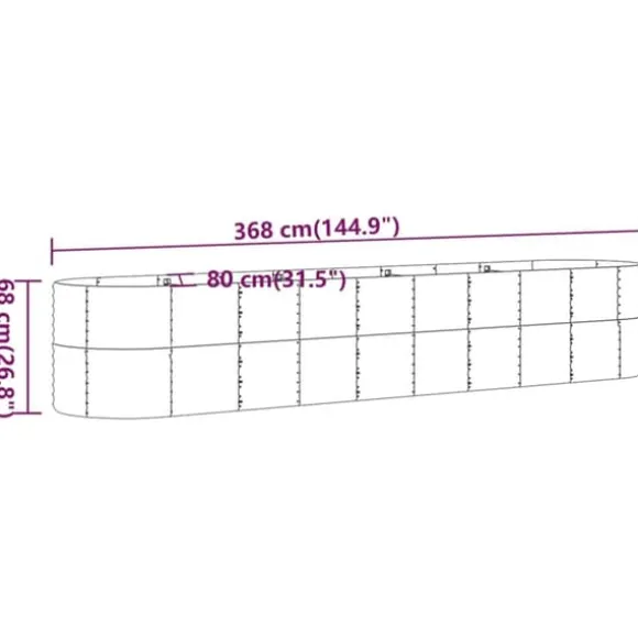 Plantekasse i galvaniseret stål - Højbed til have og terrasse | Størrelse: 368x80x68 cm | Farve: Sølv