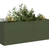 Plantekasse i koldvalset stål - Stilfuld højbed til have | Farve: Olivengrøn | Størrelse: 200x40x80 cm