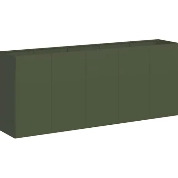 Plantekasse i koldvalset stål - Stilfuld højbed til have | Farve: Olivengrøn | Størrelse: 200x40x80 cm