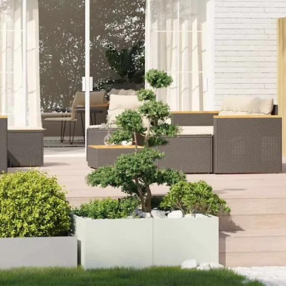 Plantekasse i koldvalset stål - Højbed til haver og terrasser | Størrelse: 100x100x40 cm | Farve: Hvid