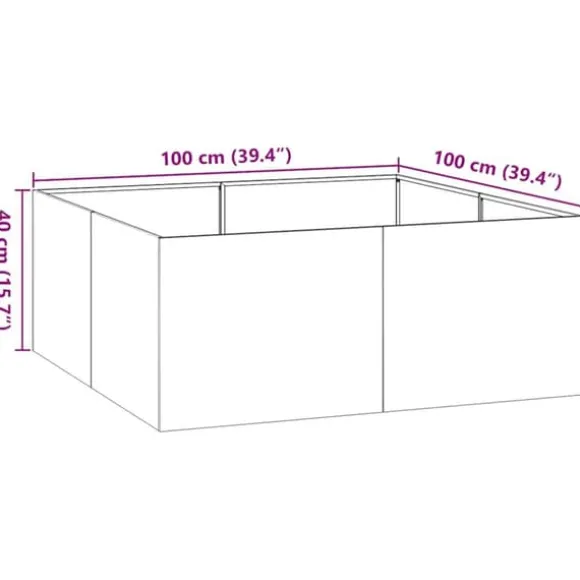 Plantekasse i koldvalset stål - Højbed til haver og terrasser | Størrelse: 100x100x40 cm | Farve: Hvid