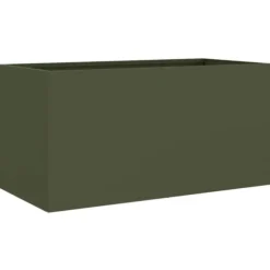 Plantekasse i koldvalset stål - Dekorativ til haven | Farve: Olivengrøn | Størrelse: 62x30x29 cm