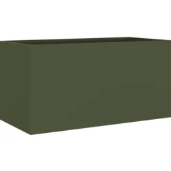 Plantekasse i koldvalset stål - Dekorativ til haven | Farve: Olivengrøn | Størrelse: 62x30x29 cm