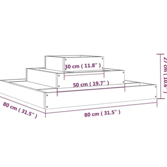Plantekasse i massivt douglasgran - 3 niveauer | Størrelse: 80x80x27 cm