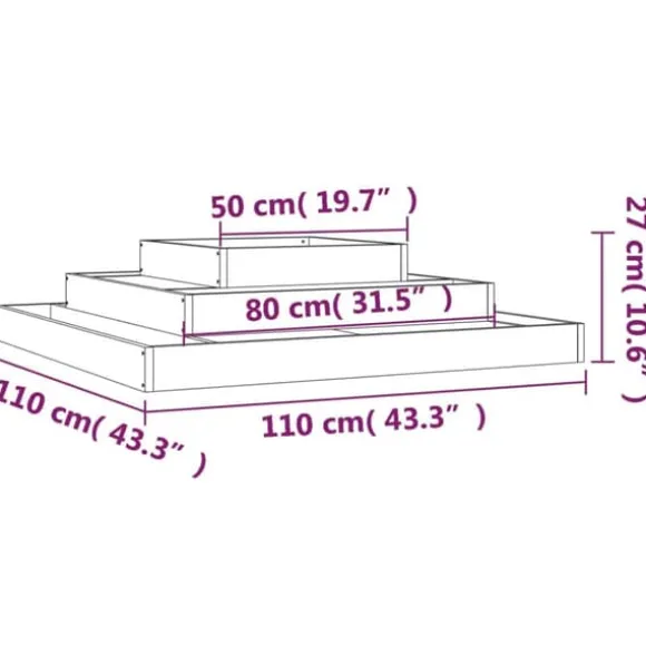 Plantekasse i massivt fyrretræ - 3 niveauer til blomster og planter | Størrelse: 110x110x27 cm | Farve: Hvid