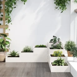 Plantekasse i massivt fyrretræ med 4 niveauer | Størrelse: 106x104,5x36 cm | Farve: Hvid