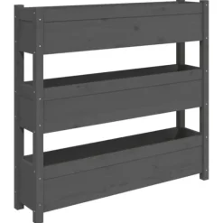 Plantekasse i massivt fyrretræ - Dekorativ til stuer og altaner | Størrelse: 112x25x104,5 cm | Farve: Grå