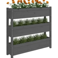 Plantekasse i massivt fyrretræ - Dekorativ til stuer og altaner | Størrelse: 112x25x104,5 cm | Farve: Grå