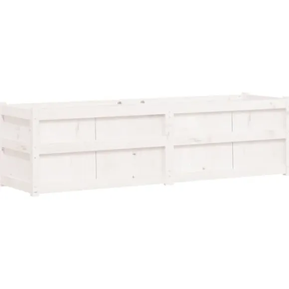 Plantekasse i massivt fyrretræ - Dekorativ til have og terrasse | Størrelse: 180x50x50 cm | Farve: Hvid