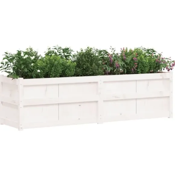 Plantekasse i massivt fyrretræ - Dekorativ til have og terrasse | Størrelse: 180x50x50 cm | Farve: Hvid