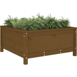 Plantekasse i massivt fyrretræ - Højbed til have & terrasse | Størrelse: 82,5x82,5x39 cm | Farve: Gyldenbrun