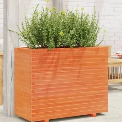 Plantekasse i massivt fyrretræ - Dekorativ havekasse | Størrelse: 90x40x72 cm | Farve: Gyldenbrun