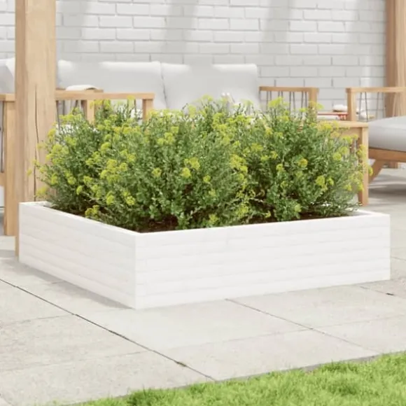 Plantekasse i massivt fyrretræ - Dybde 100 cm | Farve: Hvid | Størrelse: 100x100x23 cm