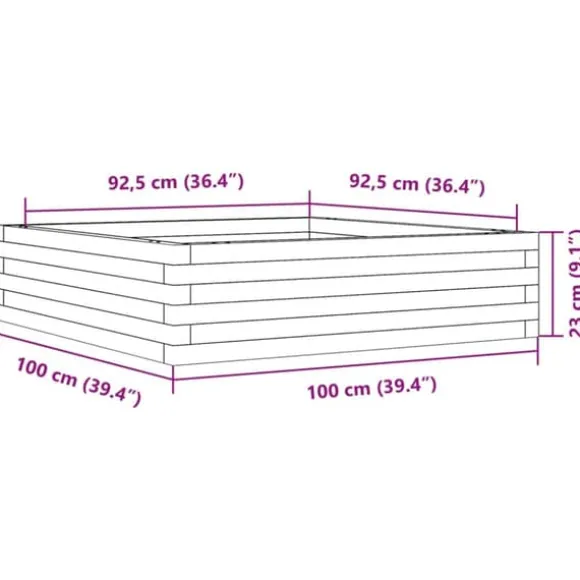 Plantekasse i massivt fyrretræ - Dybde 100 cm | Farve: Hvid | Størrelse: 100x100x23 cm