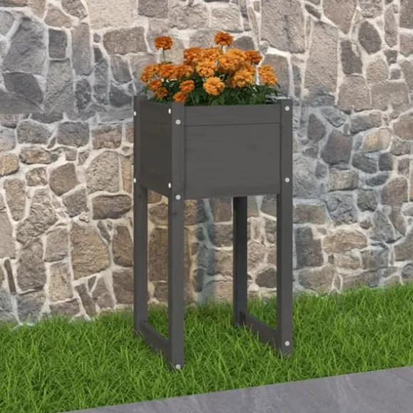 Plantekasse i massivt fyrretræ - Dekorativ blomsterkasse | Størrelse: 40x40x81 cm | Farve: Grå