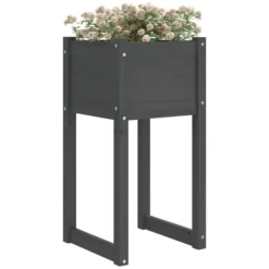 Plantekasse i massivt fyrretræ - Dekorativ blomsterkasse | Størrelse: 40x40x81 cm | Farve: Grå
