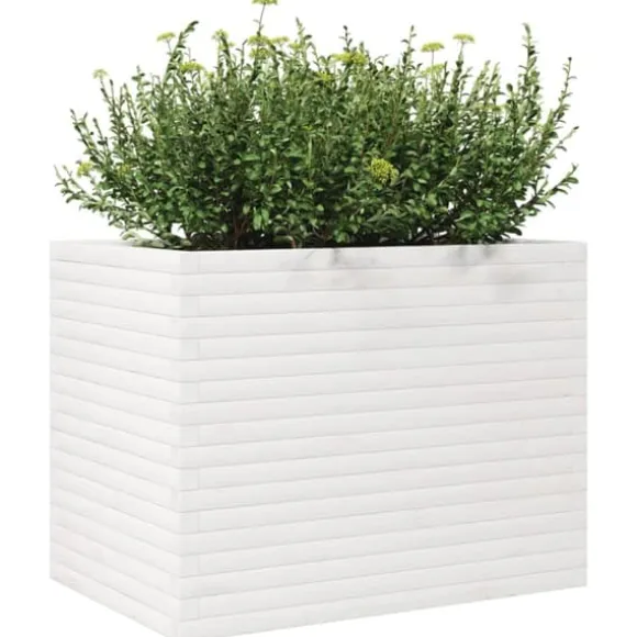 Plantekasse i massivt fyrretræ - Dekorativ havekasse | Størrelse: 90x60x68,5 cm | Farve: Hvid