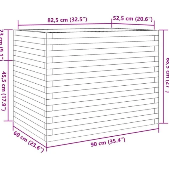 Plantekasse i massivt fyrretræ - Dekorativ havekasse | Størrelse: 90x60x68,5 cm | Farve: Hvid