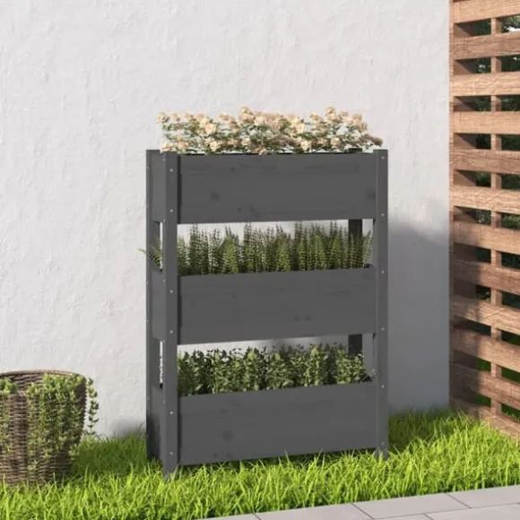 Plantekasse i massivt fyrretræ - Dekorativ blomsterkasse | Størrelse: 77x25x104,5 cm | Farve: Grå