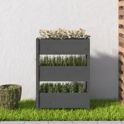 Plantekasse i massivt fyrretræ - Dekorativ blomsterkasse | Størrelse: 77x25x104,5 cm | Farve: Grå