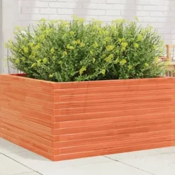 Plantekasse i massivt fyrretræ - 90x90x46 cm | Farve: Gyldenbrun