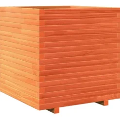 Plantekasse i massivt fyrretræ - Dekorativ til have og terrasse | Størrelse: 70x70x72 cm | Farve: Gyldenbrun