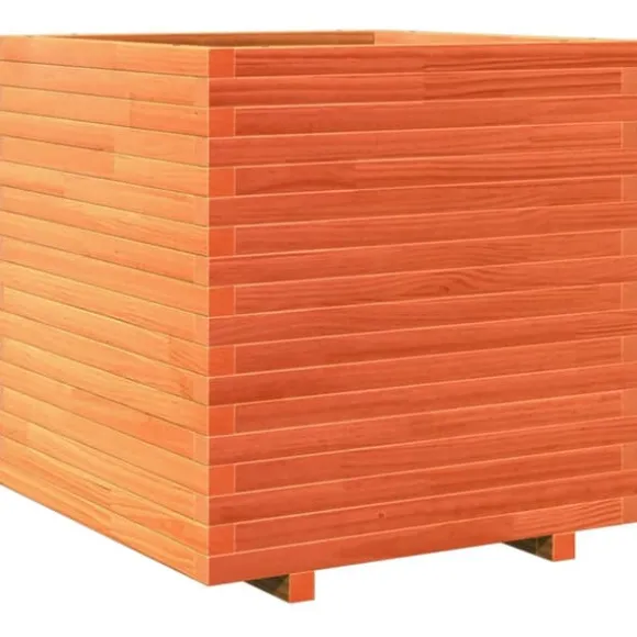 Plantekasse i massivt fyrretræ - Dekorativ til have og terrasse | Størrelse: 70x70x72 cm | Farve: Gyldenbrun