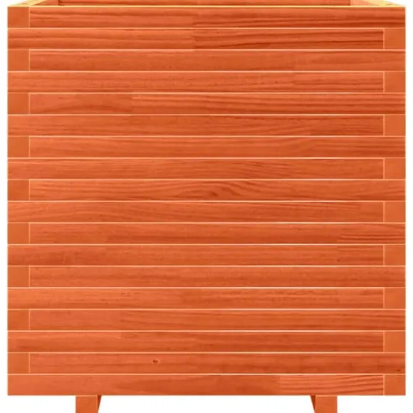 Plantekasse i massivt fyrretræ - Dekorativ til have og terrasse | Størrelse: 70x70x72 cm | Farve: Gyldenbrun