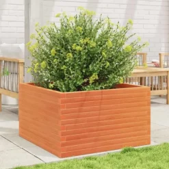 Plantekasse i massivt fyrretræ - Robuste blomsterkasser | Størrelse: 80x80x46 cm | Farve: Gyldenbrun