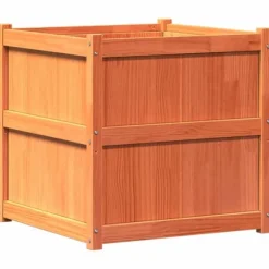 Plantekasse i massivt fyrretræ - Dekorativ haveboks | Størrelse: 70x70x70 cm | Farve: Gyldenbrun