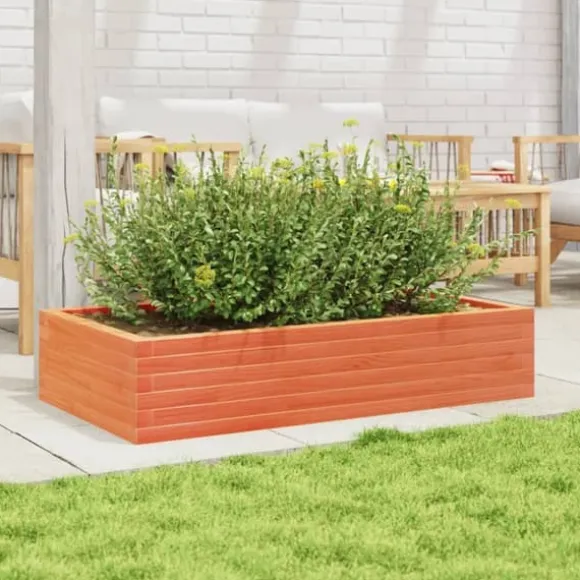 Plantekasse i massivt fyrretræ - Dybde 110 cm | Farve: Gyldenbrun | Størrelse: 110x60x23 cm