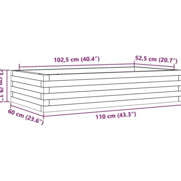 Plantekasse i massivt fyrretræ - Dybde 110 cm | Farve: Gyldenbrun | Størrelse: 110x60x23 cm