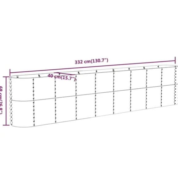 Plantekasse i pulverlakeret stål - Holdbar og vejrbestandig | Farve: Grøn | Størrelse: 332x40x68 cm