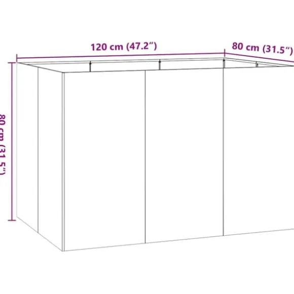 Plantekasse i stål 120x80x80 cm - Højbed til have og terrasse | Farve: Sort