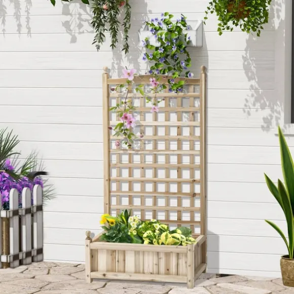 Plantekasse i træ med espalier til klatreplanter