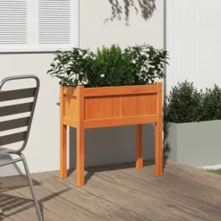 Plantekasse med ben i massivt fyrretræ - Dekorativ havemøbel | Størrelse: 70x31x70 cm | Farve: Gyldenbrun