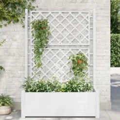 Plantekasse med espalier - Højbed til blomster og planter | Farve: Hvid | Størrelse: 100x43x142 cm